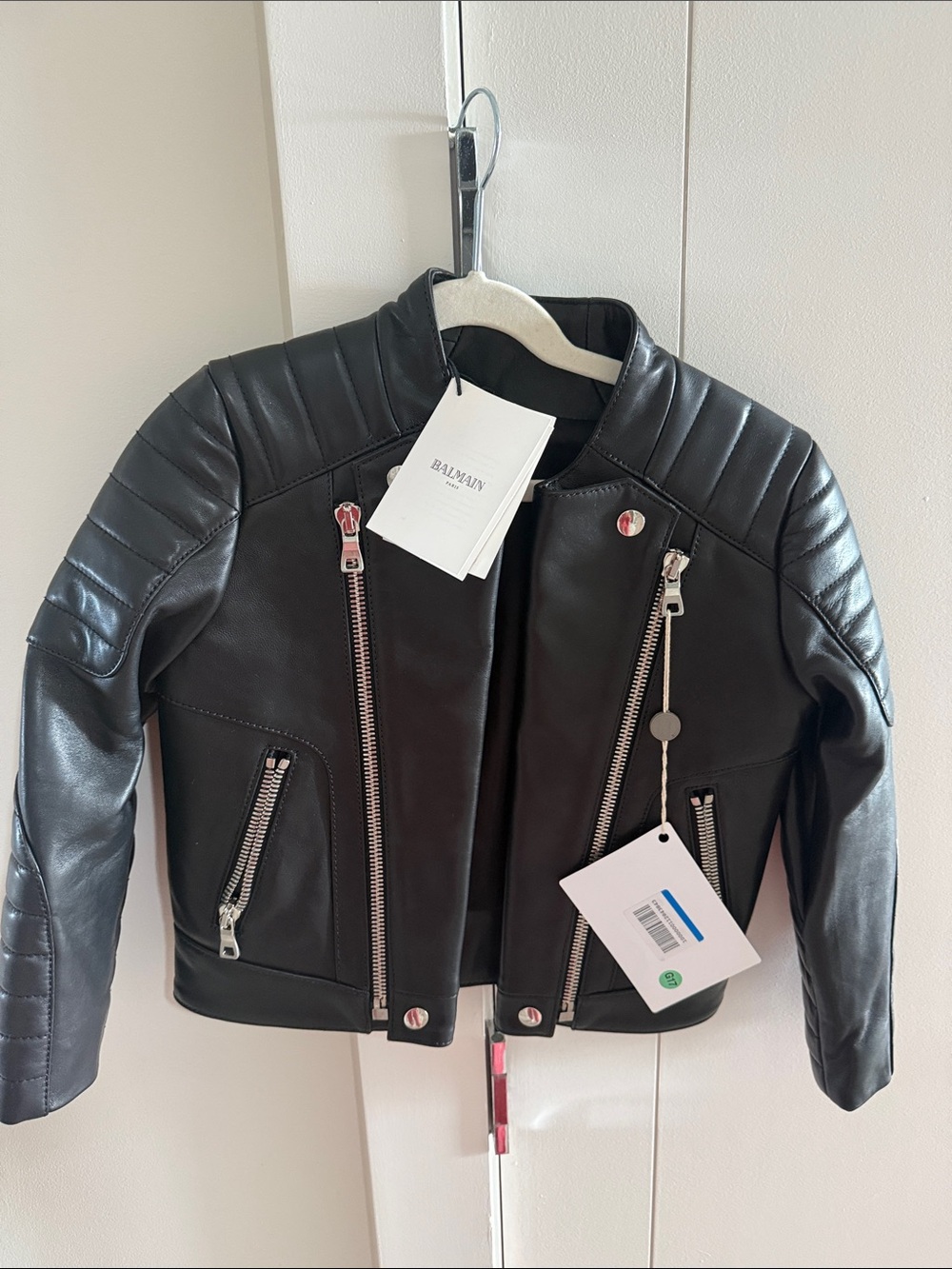 Balmain Black Quilted Leather Biker Jacket